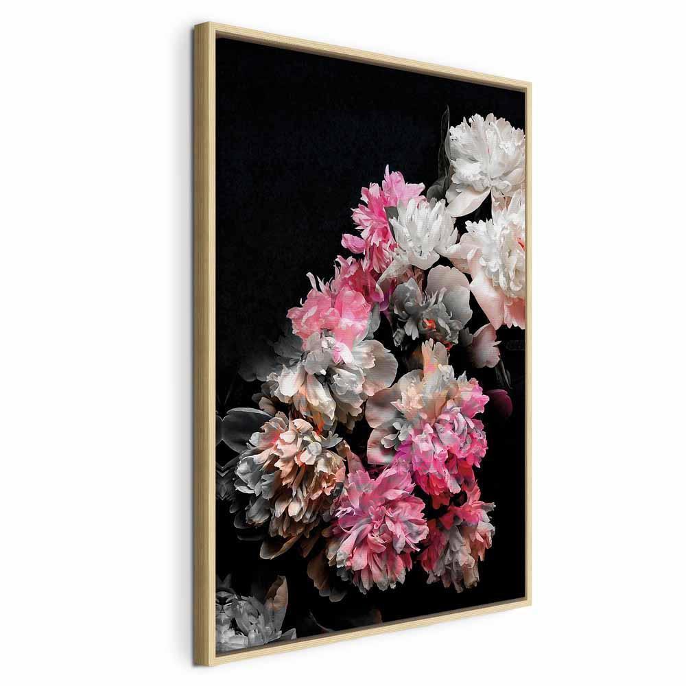 Leinwandbild - Peony Charm (1-part) - Colorful Bouquet on Black Background