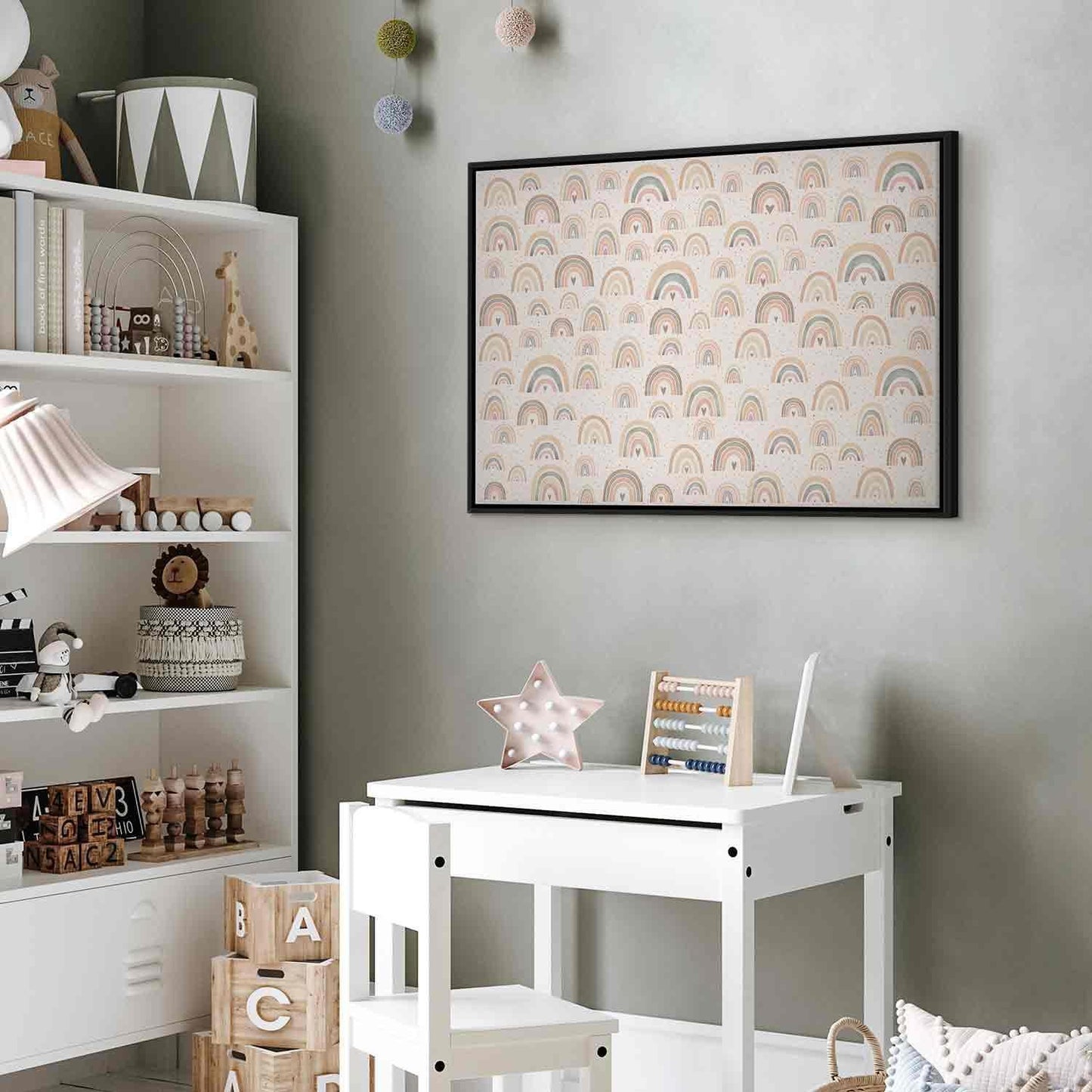 Leinwandbild - Spring - Pastel Rainbows with Hearts on a Rainy Day