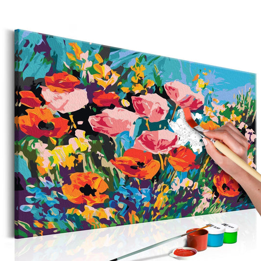 Malen nach Zahlen Set Farbenfrohe Wiesenblumen - Wandbild zum Ausmalen mit bunten Blumen