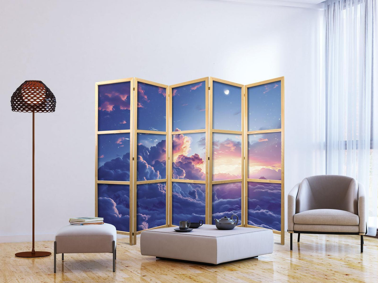 Japanischer Paravent - Night Concert in the Mountains: Clouds Illuminated by the Last Rays of the Sun Artgeist