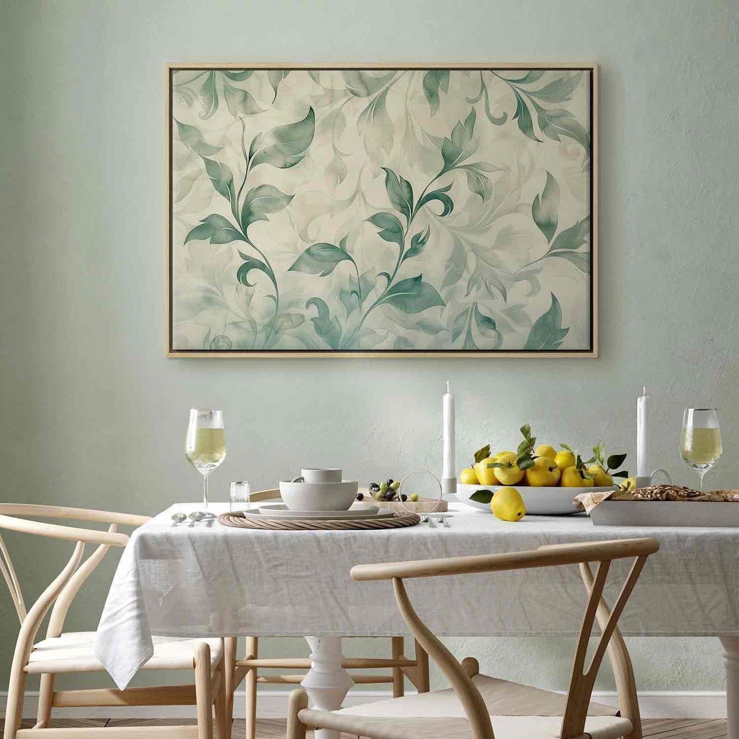 Leinwandbild - Watercolor Botanical Motif Delicate Green-Beige Leaves Artgeist
