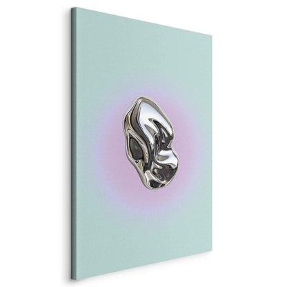 Leinwandbild - Metallic Form - Abstract Sculpture on a Mint Background with a Purple Halo Artgeist