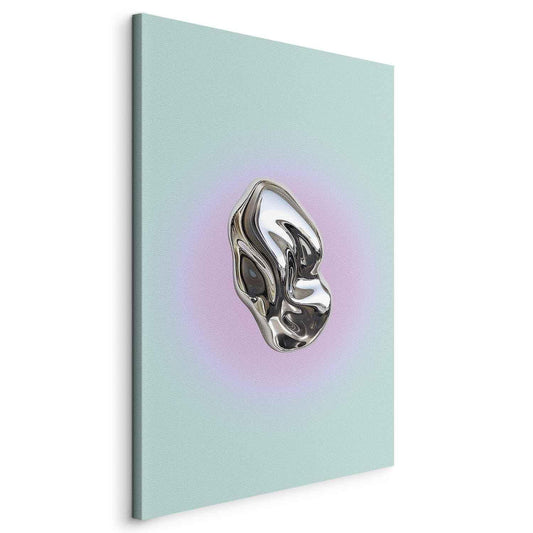Leinwandbild - Metallic Form - Abstract Sculpture on a Mint Background with a Purple Halo Artgeist