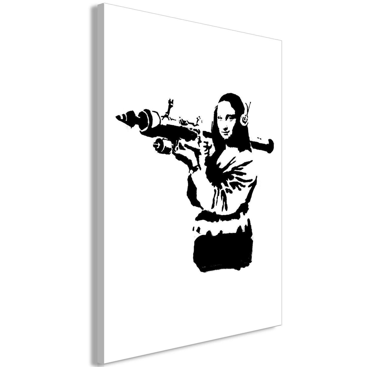 Leinwandbild - Banksy Mona Lisa with Rocket Launcher (1 Part) Vertical Artgeist