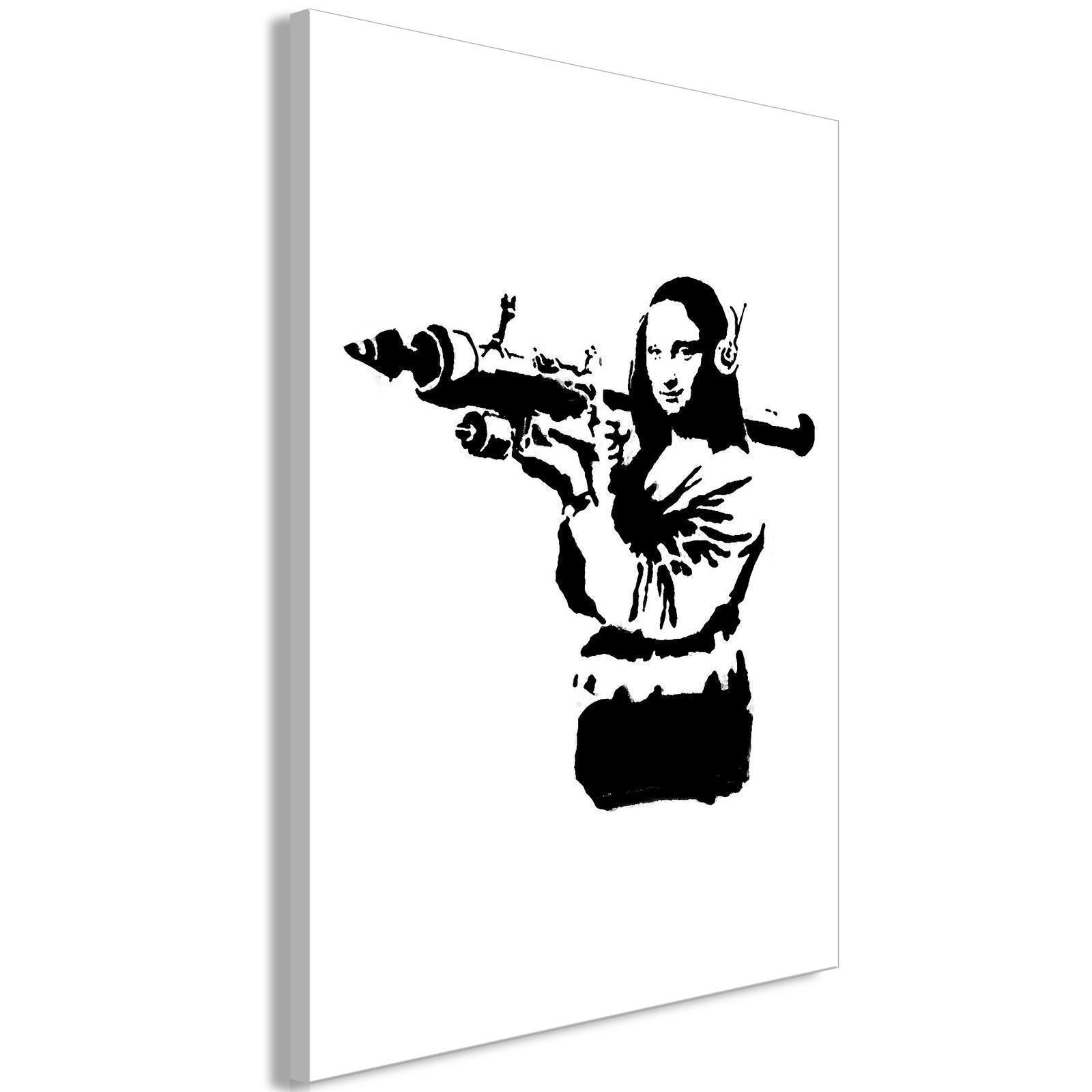 Leinwandbild - Banksy Mona Lisa with Rocket Launcher (1 Part) Vertical Artgeist