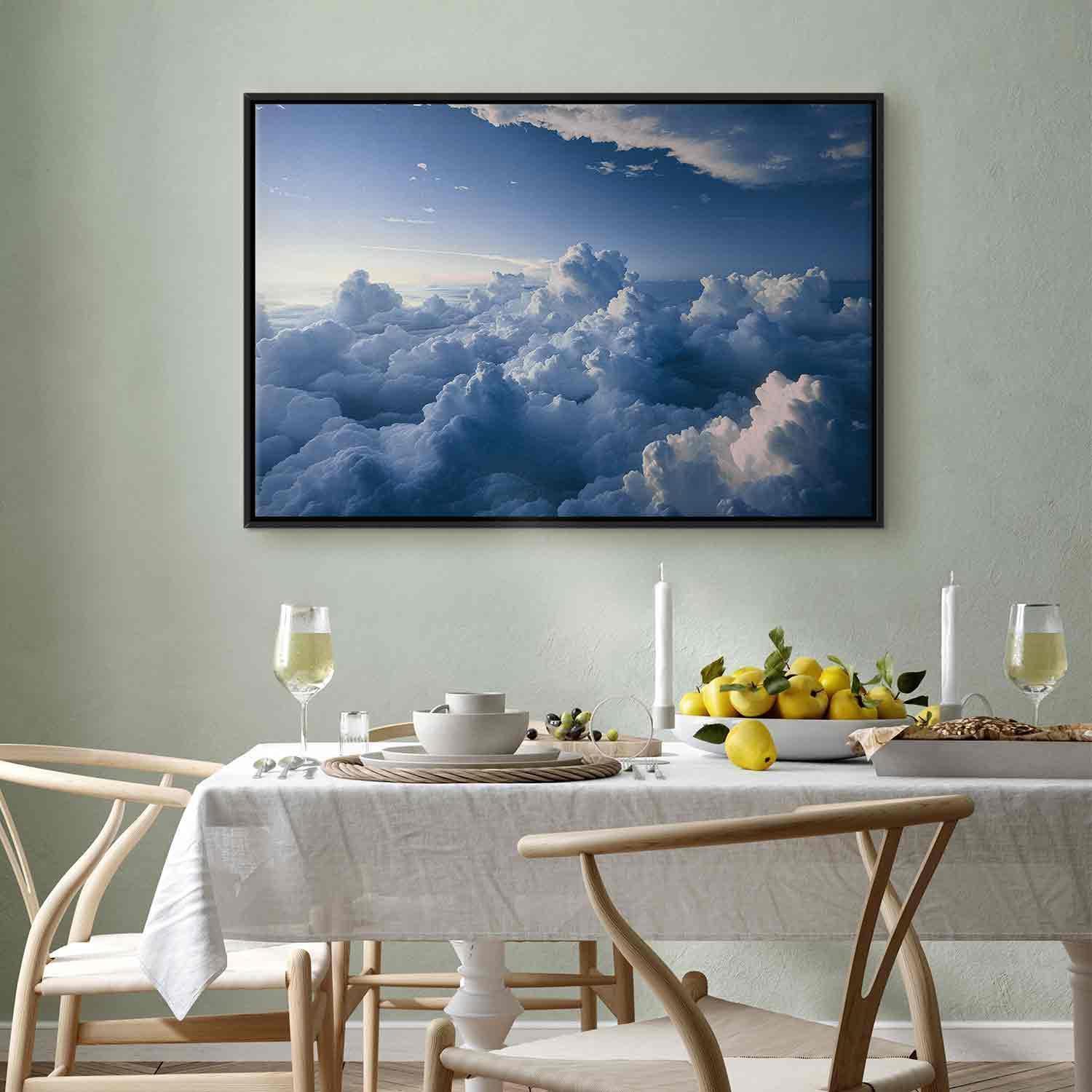 Leinwandbild - Aerial Landscapes: Rays Lighting Up Fluffy Cloud Formations Artgeist