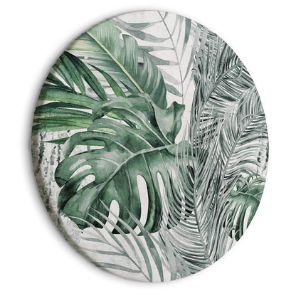 Rundes Bild - Exotic flora - A variety of tropical vegetation in shades of celadon and sage green/Dense jungle Artgeist
