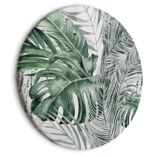 Rundes Bild - Exotic flora - A variety of tropical vegetation in shades of celadon and sage green/Dense jungle Artgeist