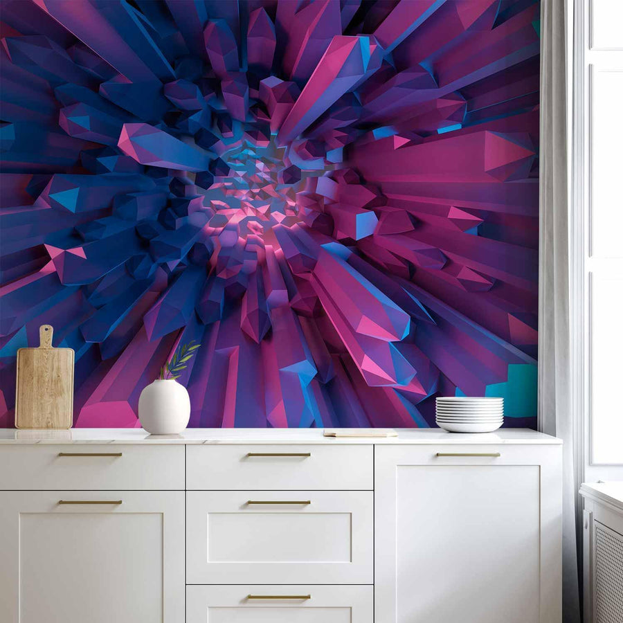 Fototapete Kristall & Geometrie in Lila – 3D-Effekt mit moderner Eleganz