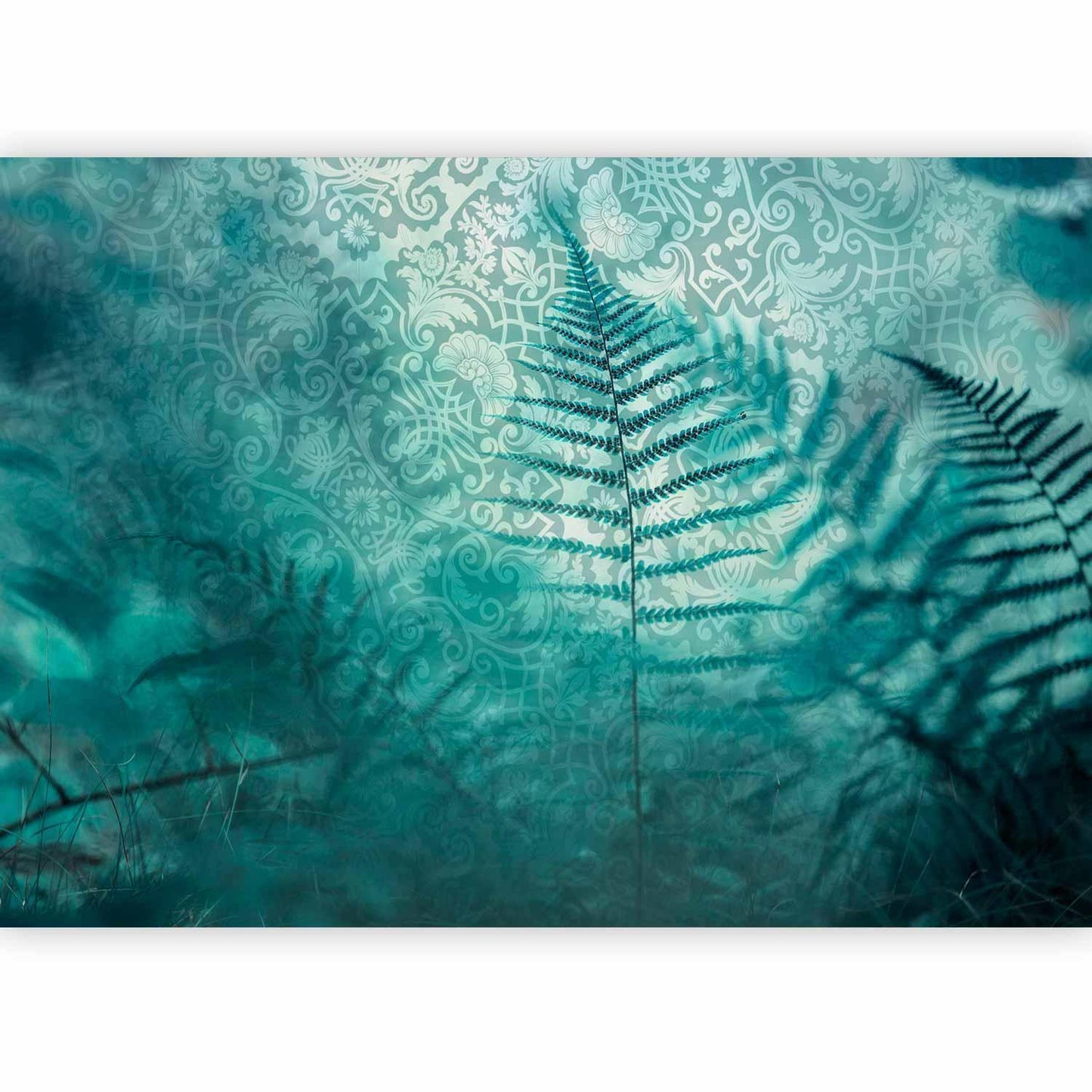 Fototapete - In a forest retreat - abstract composition with ferns and patterns