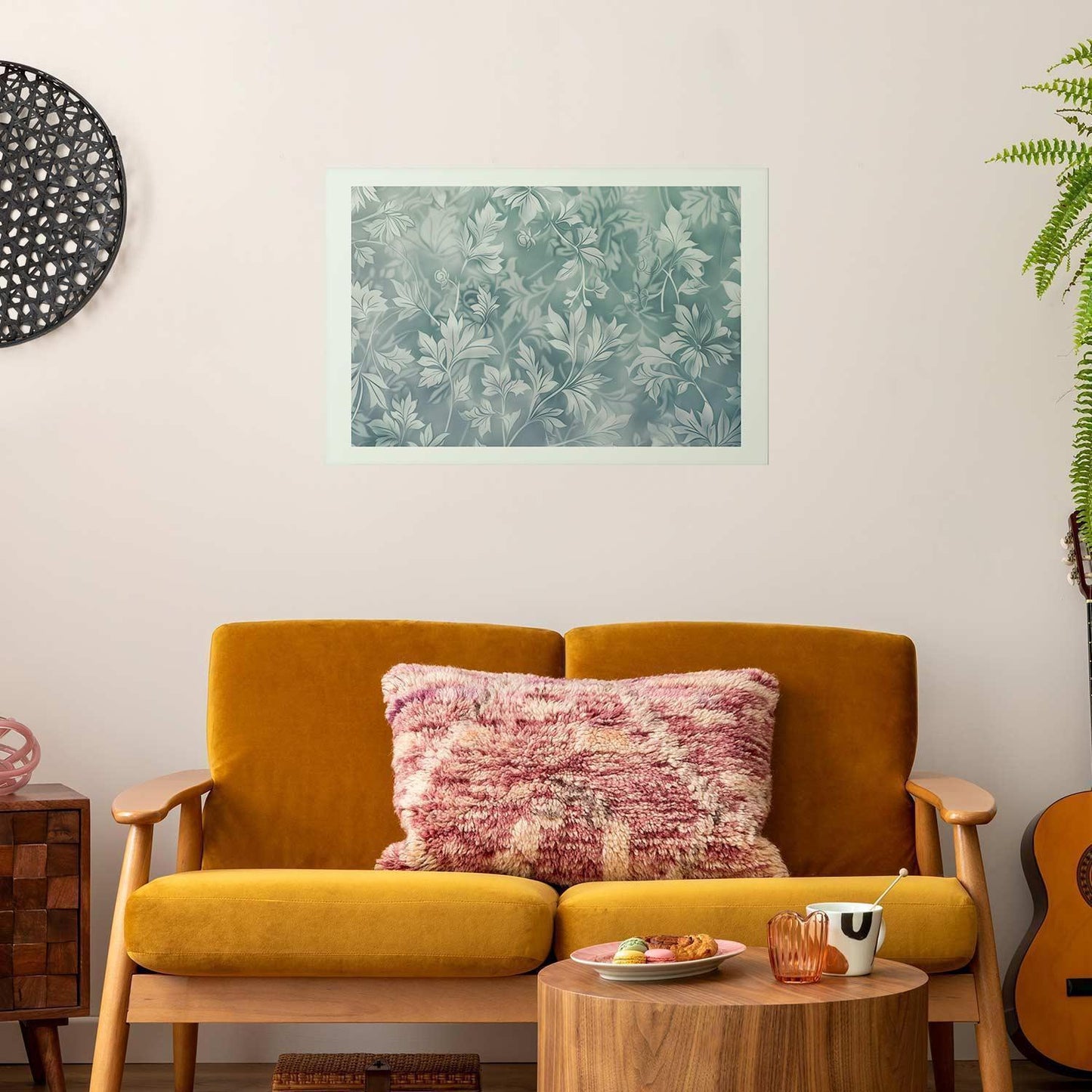 Poster - Worn Floral Patterns in Muted Turquoises Artgeist