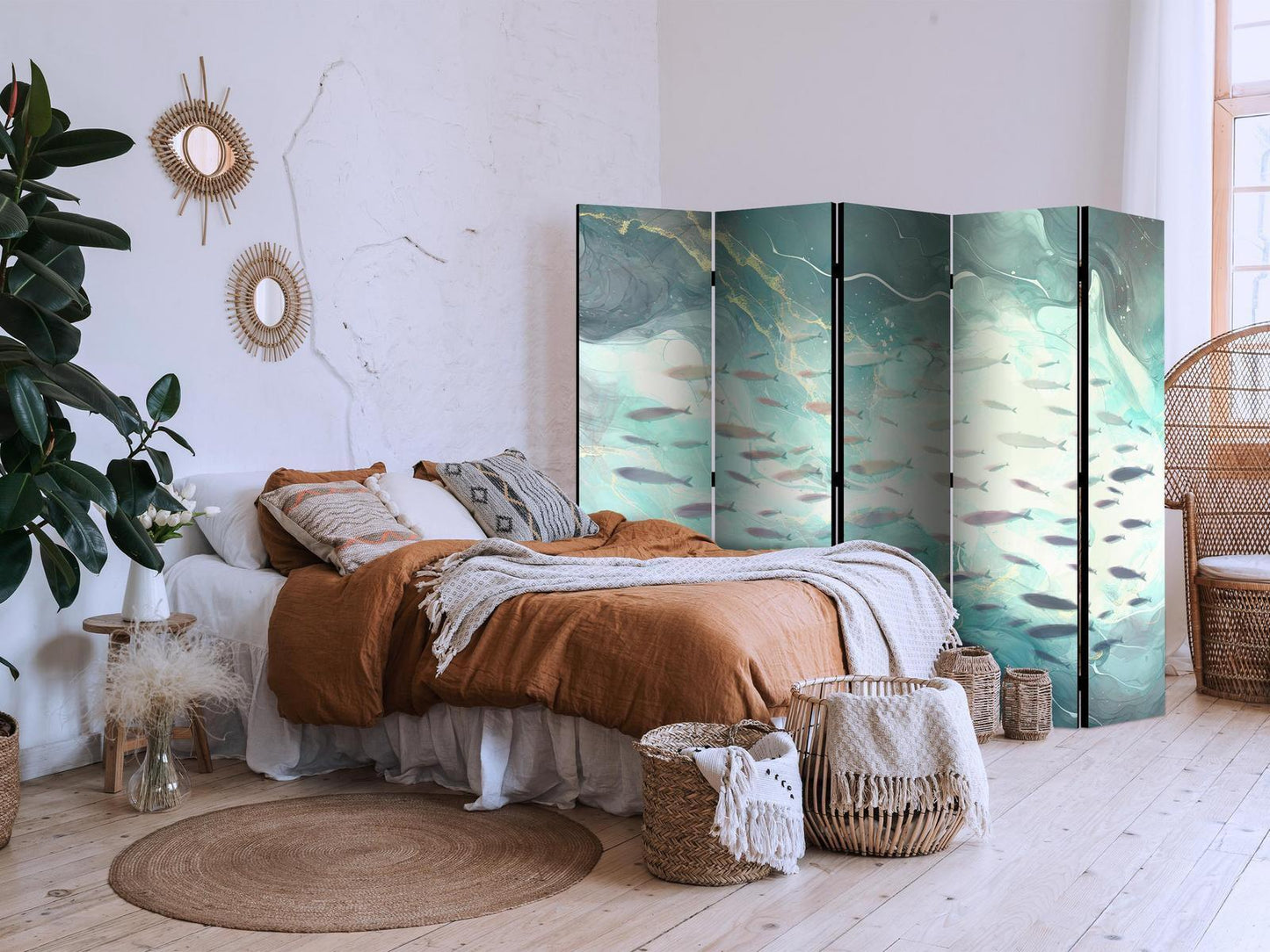 Paravent - Escaping Fish - Very Fast Swimming Fishes in Muted Colors Among Sea Depths Artgeist