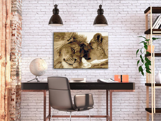 Lions In Love Wandbild zum Ausmalen - Verliebtes Löwenpaar Motiv mit nummerierten Feldern für entspannende Kreativität