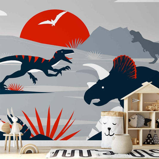 Fototapete - Last dinosaurs with red - abstract landscape for a room Artgeist