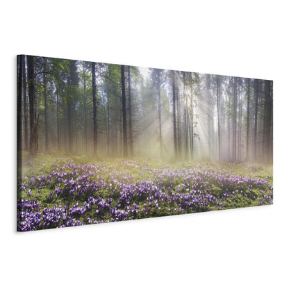 Wandbild Lila Blumenwiese – Stimmungsvolle Wanddeko mit Blumenmotiv