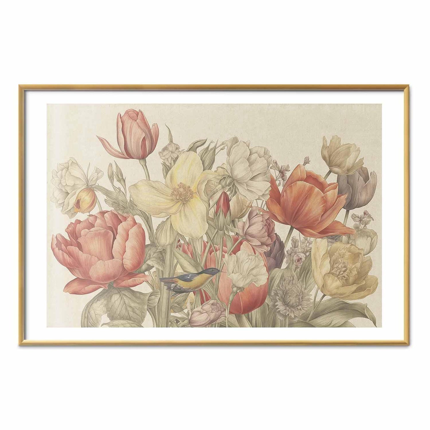 Poster - Flower Bouquet on a Cream Background