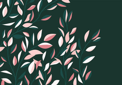 Fototapete - Flowering vine - minimalist climbing leaves on a green background Artgeist