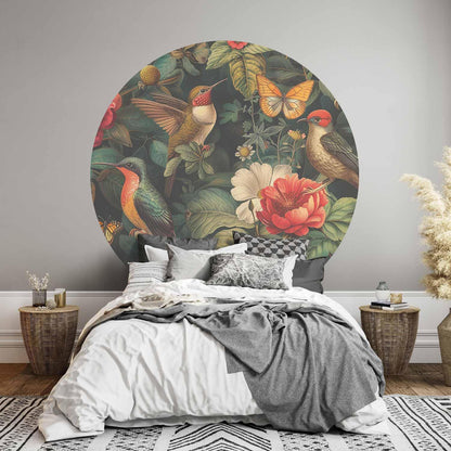 Runde Fototapete - Flowers, birds and butterflies – vintage-style illustration
