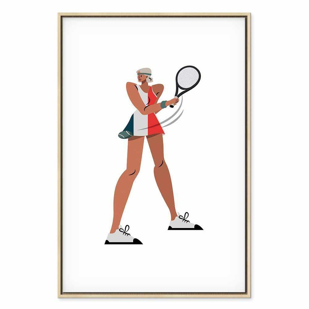 Leinwandbild - Tennis Player With a Racket on a Light Background - Illustration