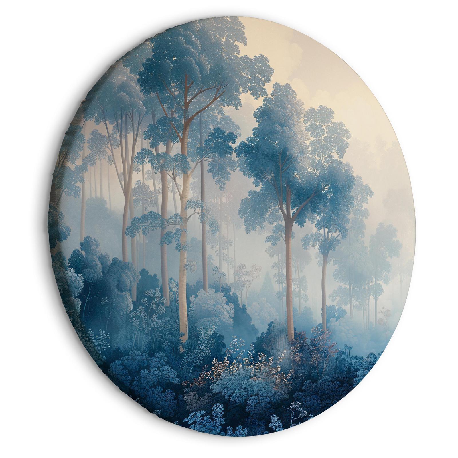 Rundes Bild - Landscape with Trees in Illustrative Style Fairy-Tale Blue Forest Artgeist
