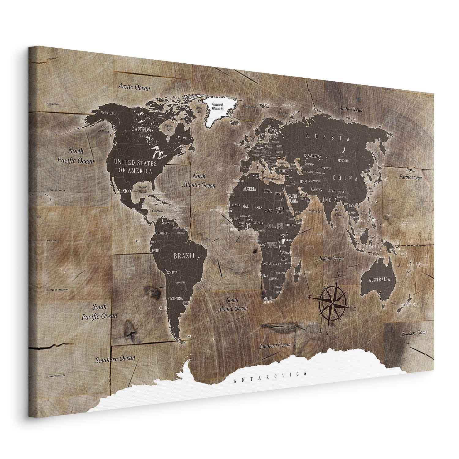 Leinwandbild - World Map: Wooden Mosaic Artgeist