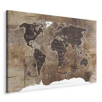 Leinwandbild - World Map: Wooden Mosaic Artgeist