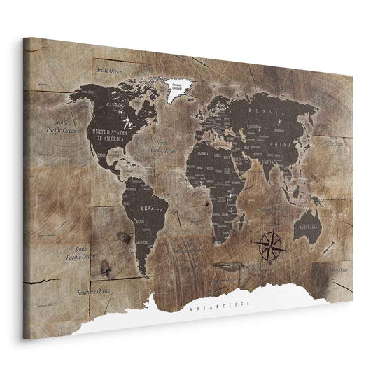 Leinwandbild - World Map: Wooden Mosaic Artgeist