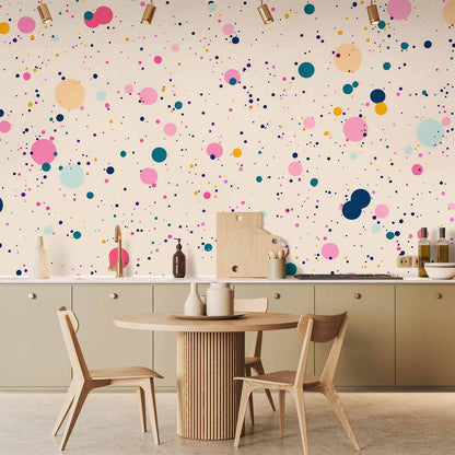 Fototapete - Dots Speckles and Splatters Multicolored Cheerful Pattern on a Light Pink Background Artgeist