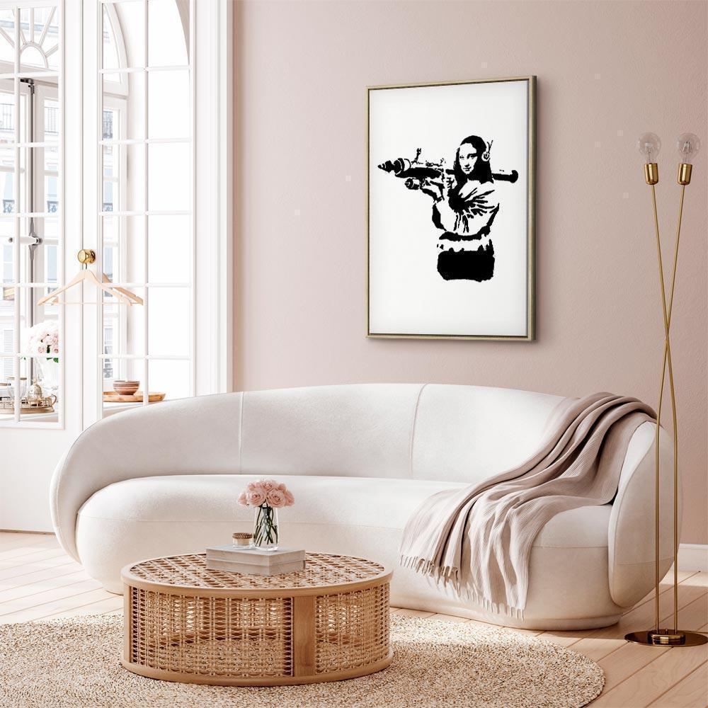 Leinwandbild - Banksy Mona Lisa with Rocket Launcher (1 Part) Vertical
