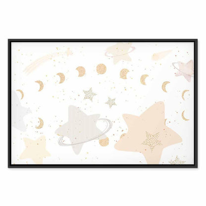 Leinwandbild - Fairy-Tale Galaxy - Phases of the Moon in Yellow Tones Among Stars in Beige and Ash Colors with Stardust