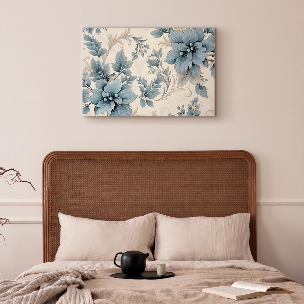 Leinwandbild - Turquoise Flowers in Retro Ambience Floristic Ornaments