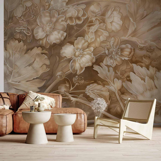 Fototapete - Floral Ornaments Carved in Delicate Sepia and Brown Shades Artgeist