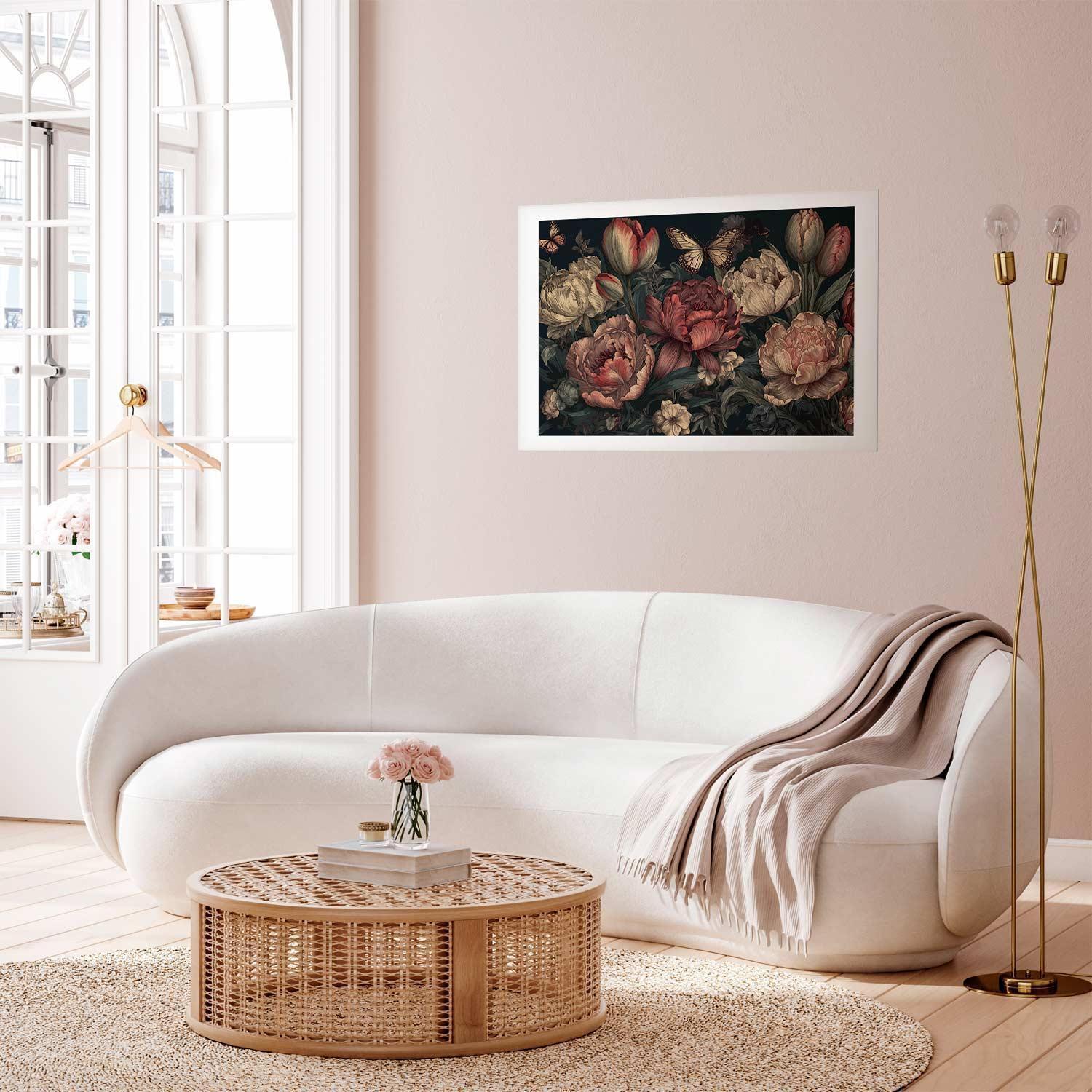 Poster - Flowers on a Turquoise Background Artgeist
