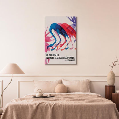 Leinwandbild - Colorful Flamingos - Inspirational Quote with Colorful Bird Silhouettes