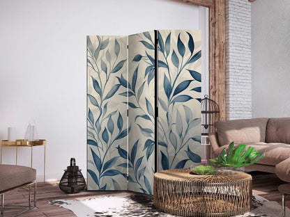 Paravent - Leaves in Blue Colors - Delicate Botanical Motif Artgeist