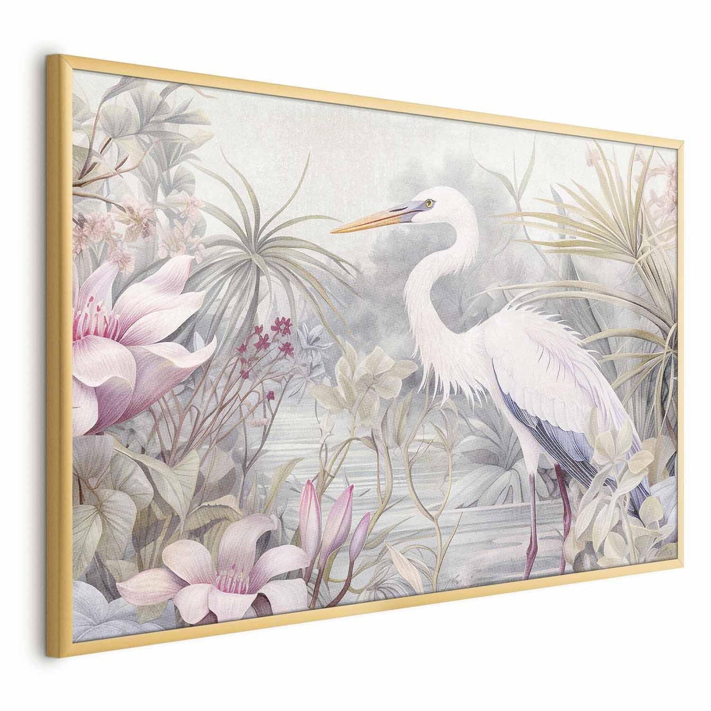 Poster - Heron Wading in a Pond - illustration in light colors Artgeist