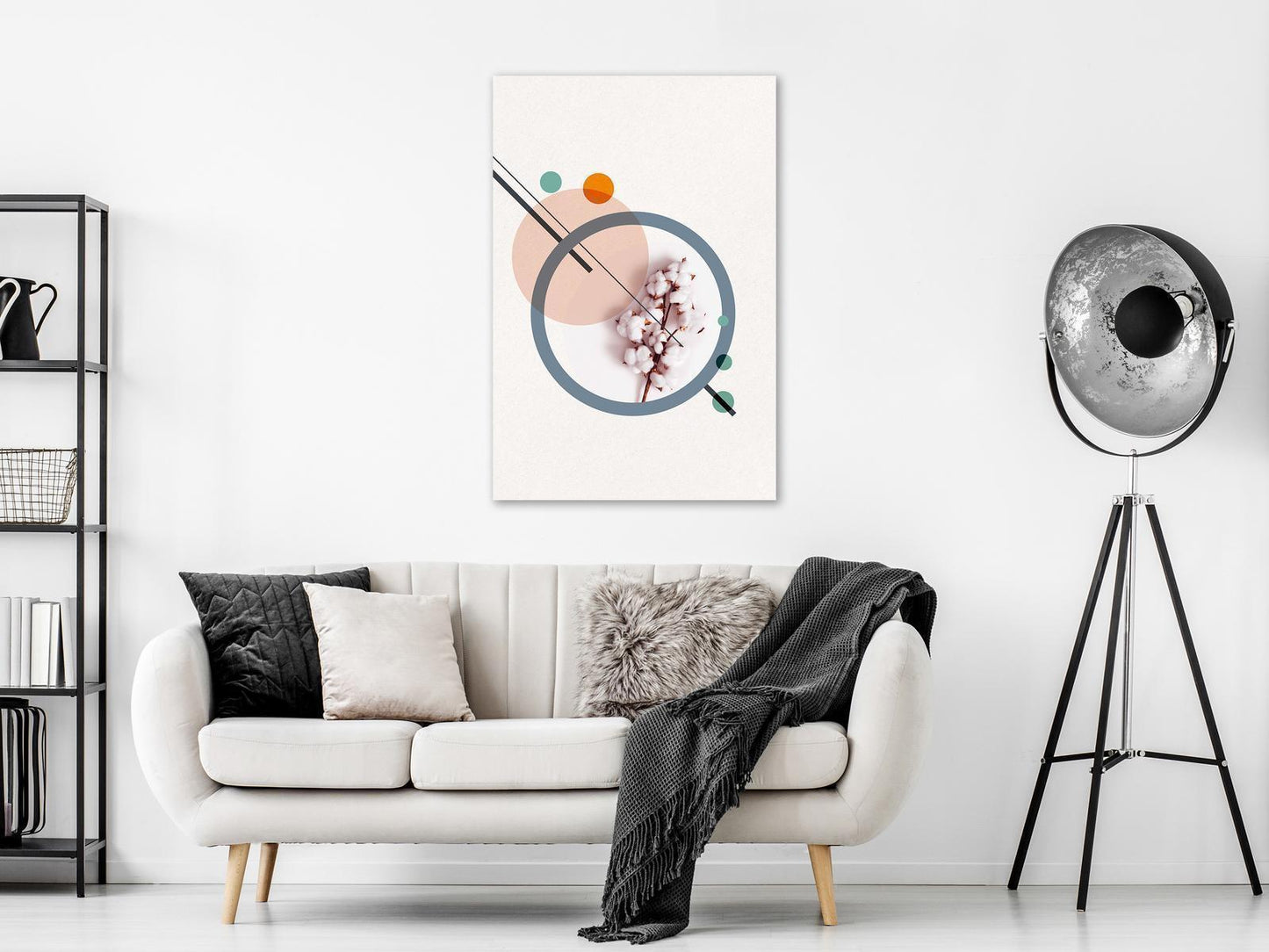 Leinwandbild Geometrische Baumwolle – Modernes Wandbild in Beige und Weiß