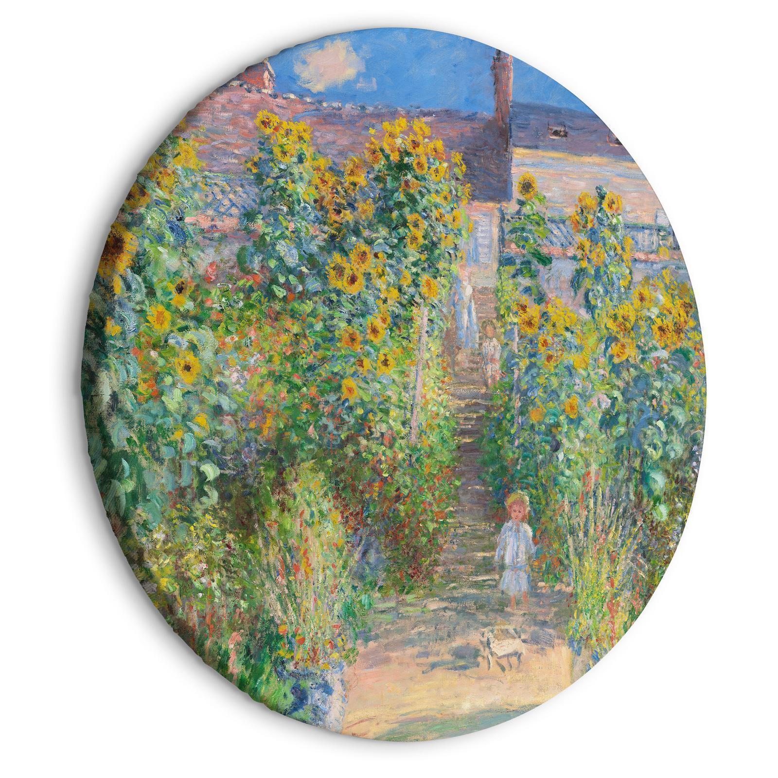 Rundes Bild - Claude Monet’s Garden at Vétheuil - Farmhouse With Sunflowers Artgeist