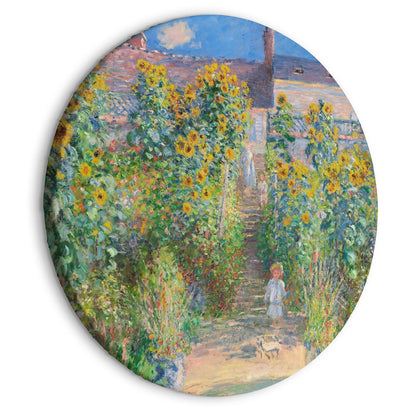 Rundes Bild - Claude Monet’s Garden at Vétheuil - Farmhouse With Sunflowers Artgeist