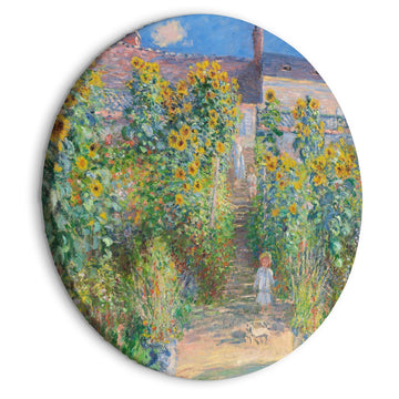 Rundes Bild - Claude Monet’s Garden at Vétheuil - Farmhouse With Sunflowers Artgeist