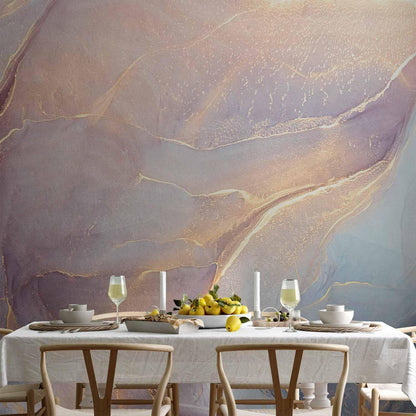 Fototapete - Pink and Blue Marble - Abstract Watercolour With Gold Accent