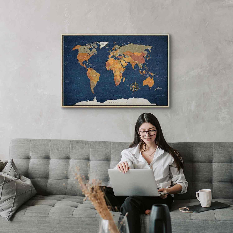 Leinwandbild - World Map: Ink Oceans Artgeist