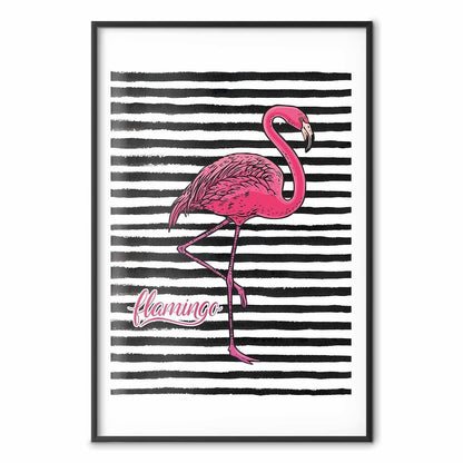 Poster - Black Stripes and Flamingo
