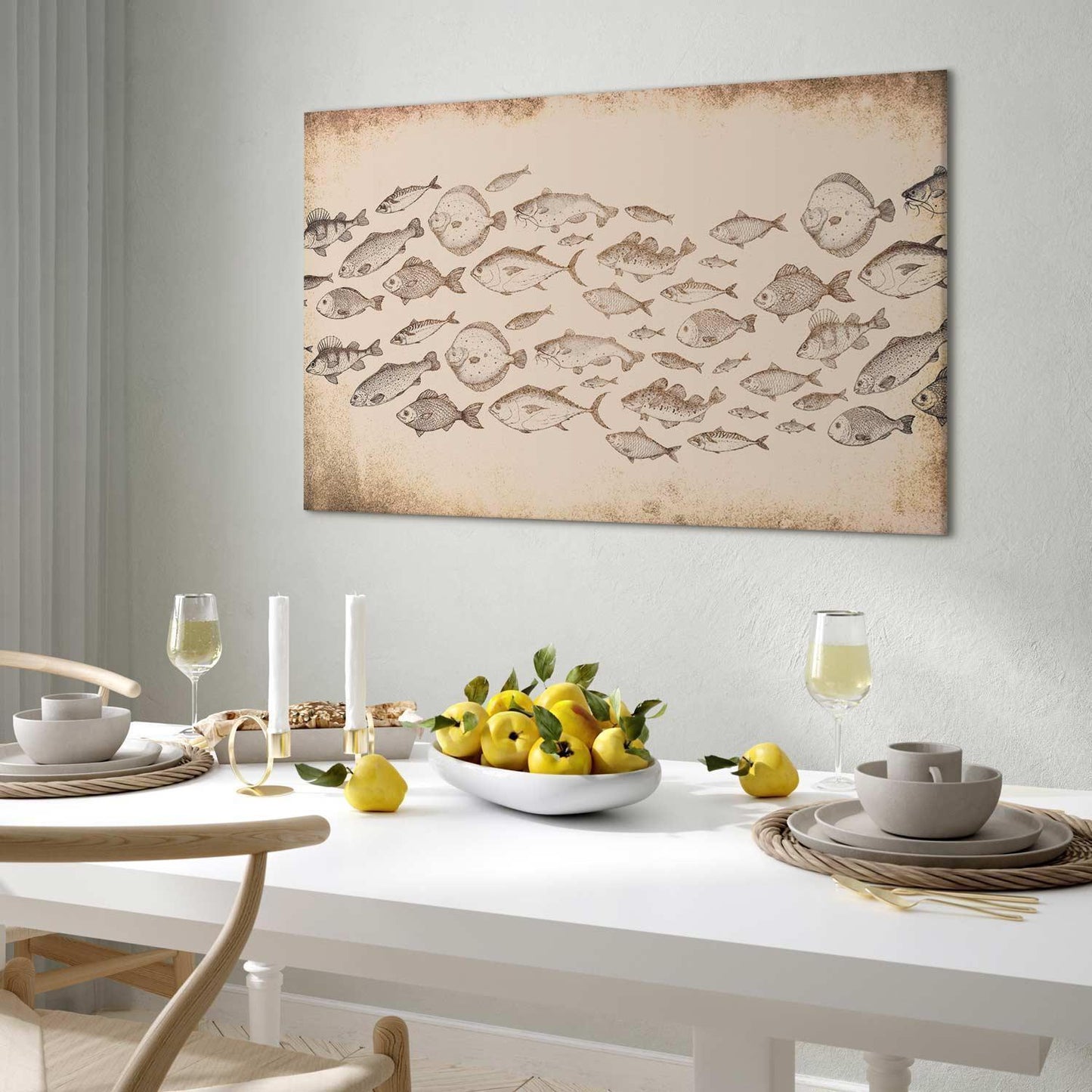 Leinwandbild Fische Japandi-Stil – Minimalistische Wandkunst