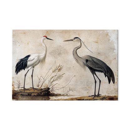 Wandbild XXL - Birds from an old engraving - vintage-style illustration depicting a heron and a crane