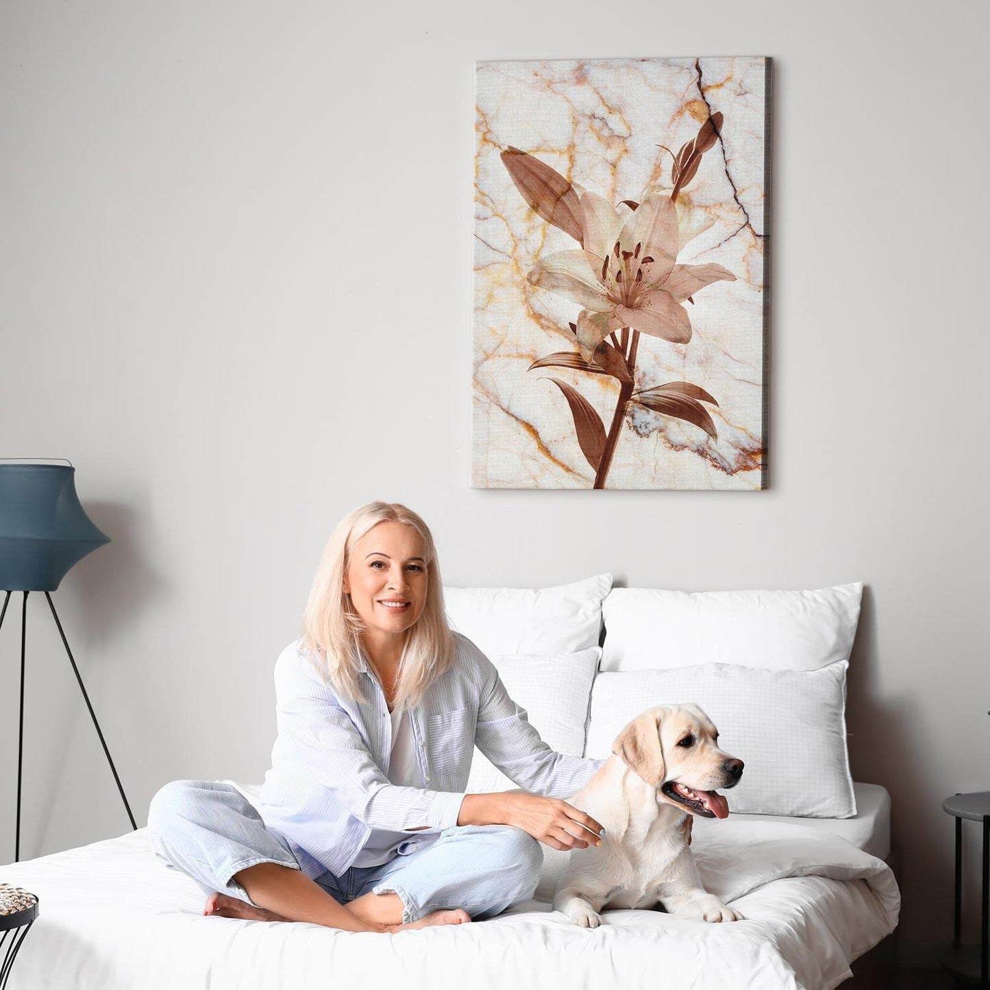 Leinwandbild - Elegance of a Flower (1-part) - Delicate Lily on Marble in Sepia