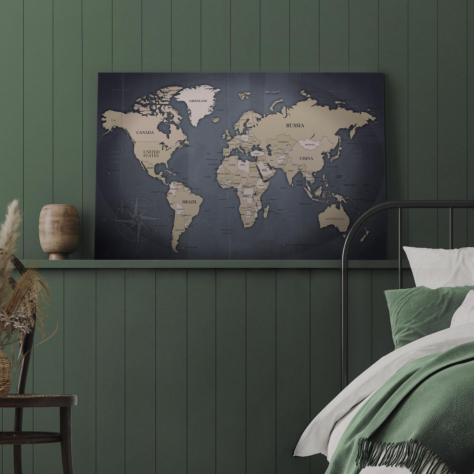 Leinwandbild - World Map: Shades of Grey Artgeist