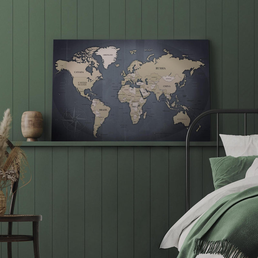 Leinwandbild - World Map: Shades of Grey Artgeist