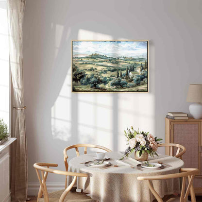 Leinwandbild - Landscape with Green Fields and Trees Tuscan Sunny View Artgeist