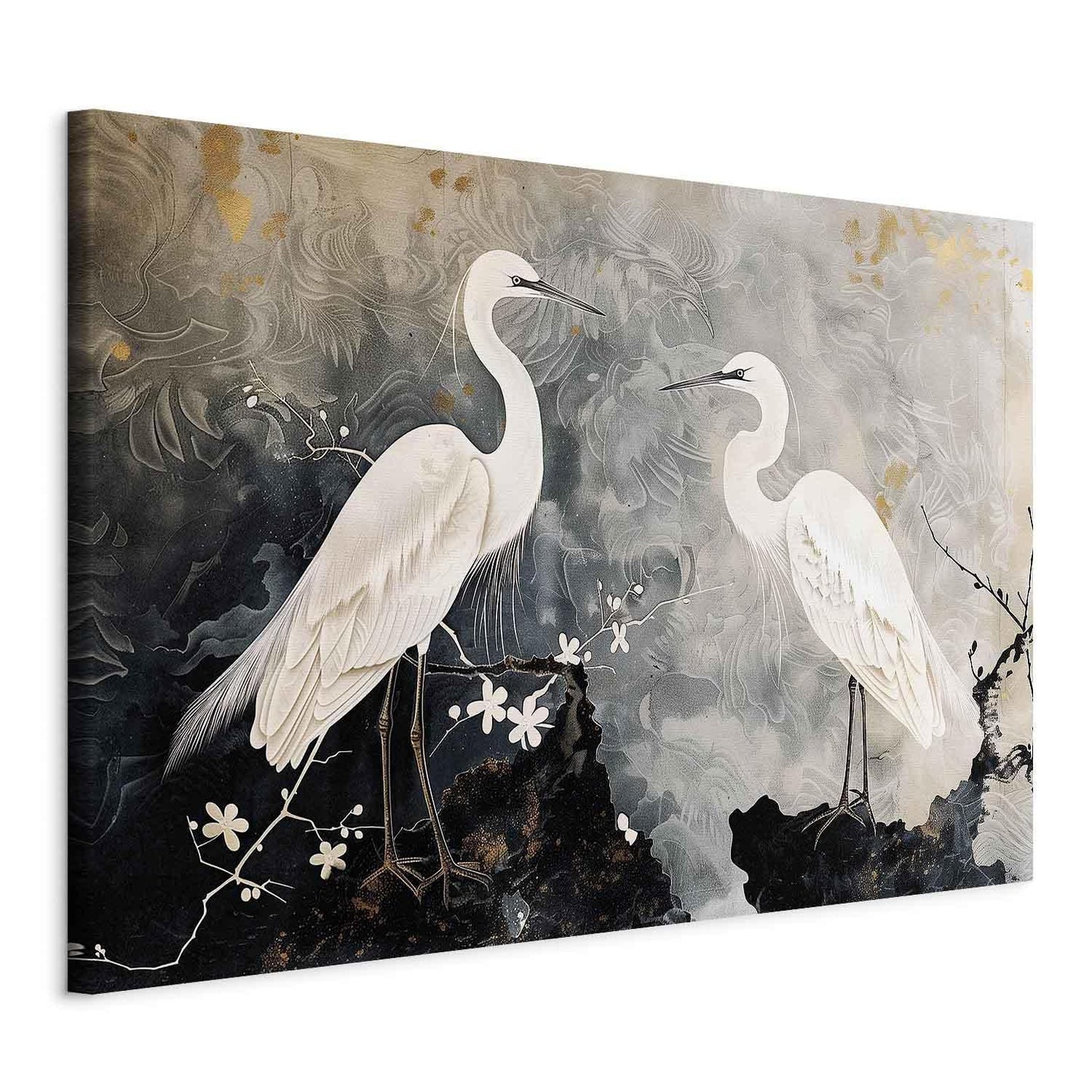Wandbild XXL - Herons and cherry blossoms - oriental-style illustration depicting birds